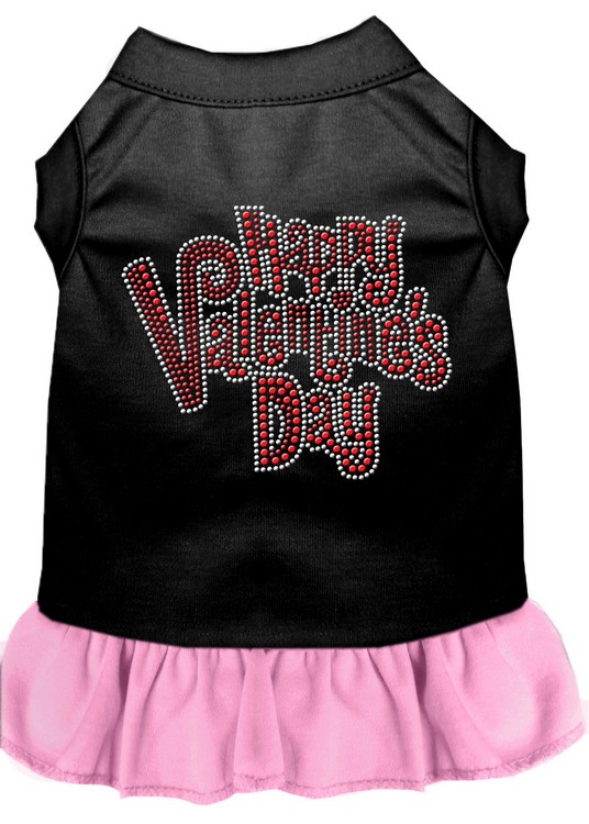 Happy Valentines Day Rhinestone Dress Black with Light Pink XS